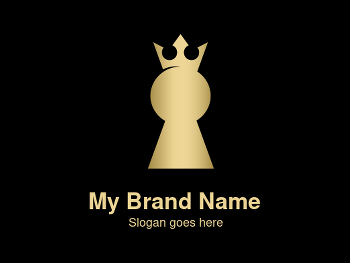 Golden Keyhole with Crown and Abstract Figure Logo - Symbol of Exclusive Access, Royal Privilege, Strategic Solutions, Luxury Security, and Confidentiality